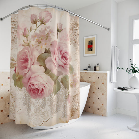 Pink vintage rose shabby chic floral Shower Curtain, bathroom decor