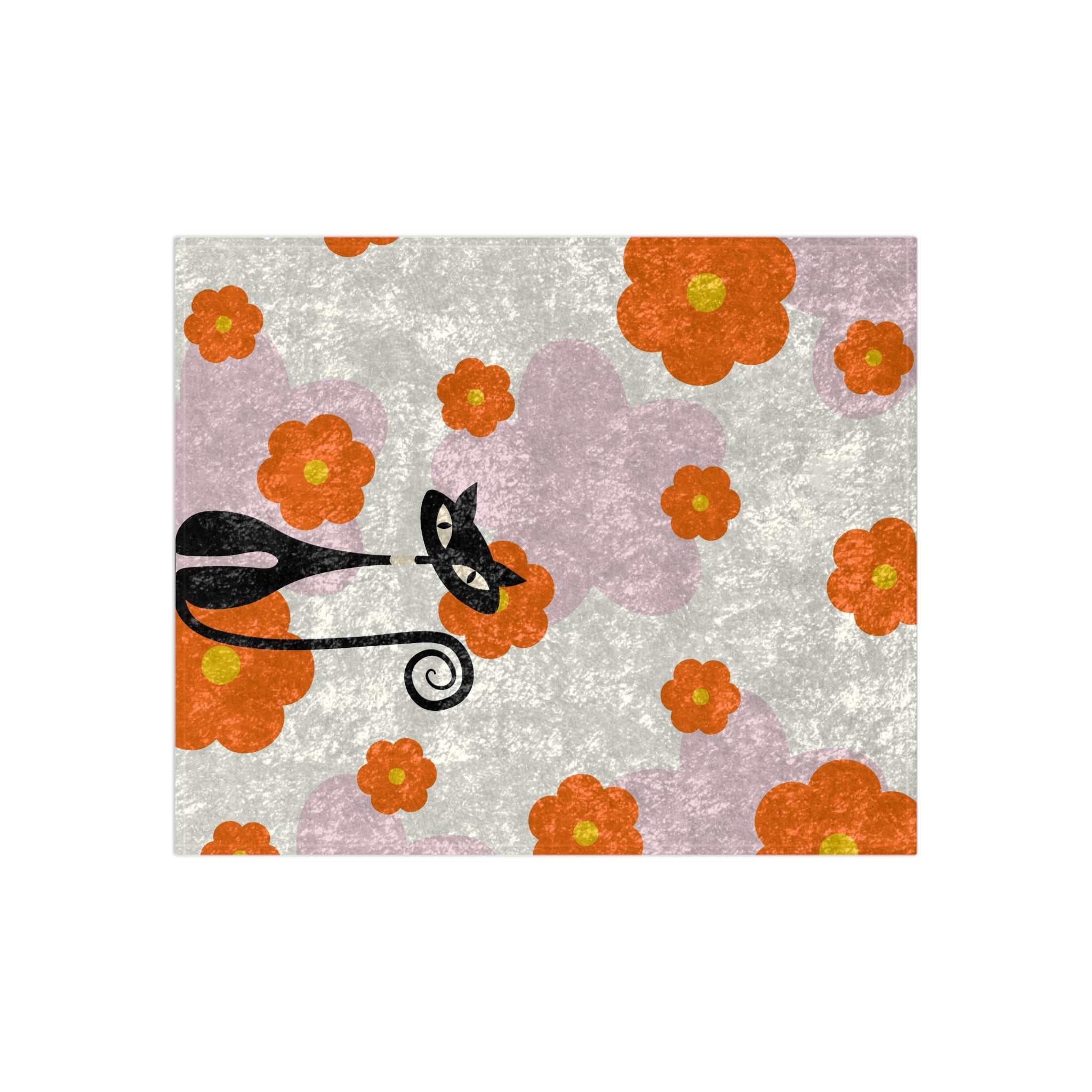 Atomic cat orange and pink retro Crushed Velvet Blanket, mid mod throw blanket, Mid Century Modern, 50s 60s kitschy, black cat lover gift