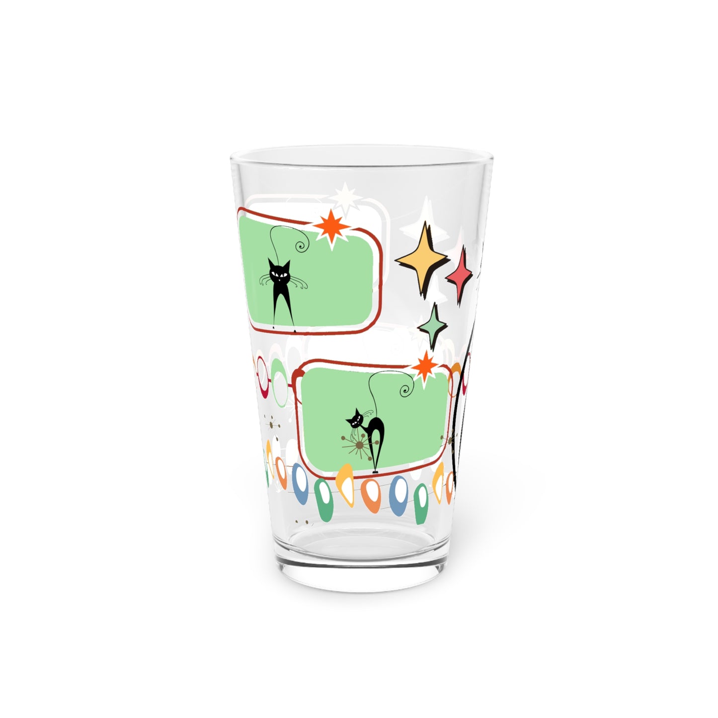 Groovy Atomic cat retro Pint Glass, 16oz, Mid Century Modern, MCM barware, beer cocktail juice glass - listing is for one glass only