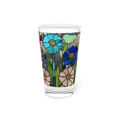 Garden flowers stained glass (look only)  Pint Glass, 16oz (Price is per glass)