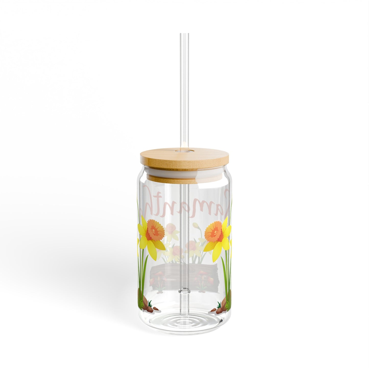 Personalized Daffodil spring Sipper Glass, 16oz, floral drinking glass, cute glass, iced coffee cup