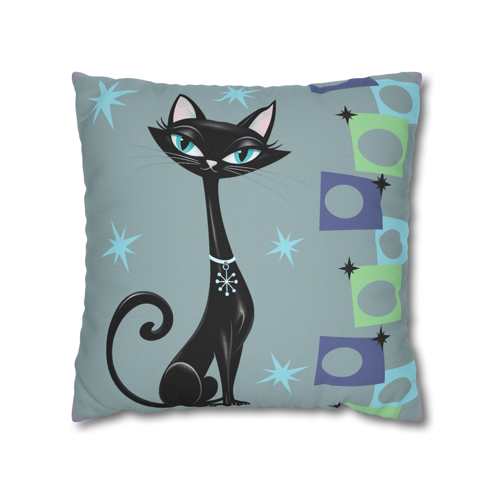 Retro Atomic Black Cat Pillowcase | Square Polyester Throw Pillowcase MCM