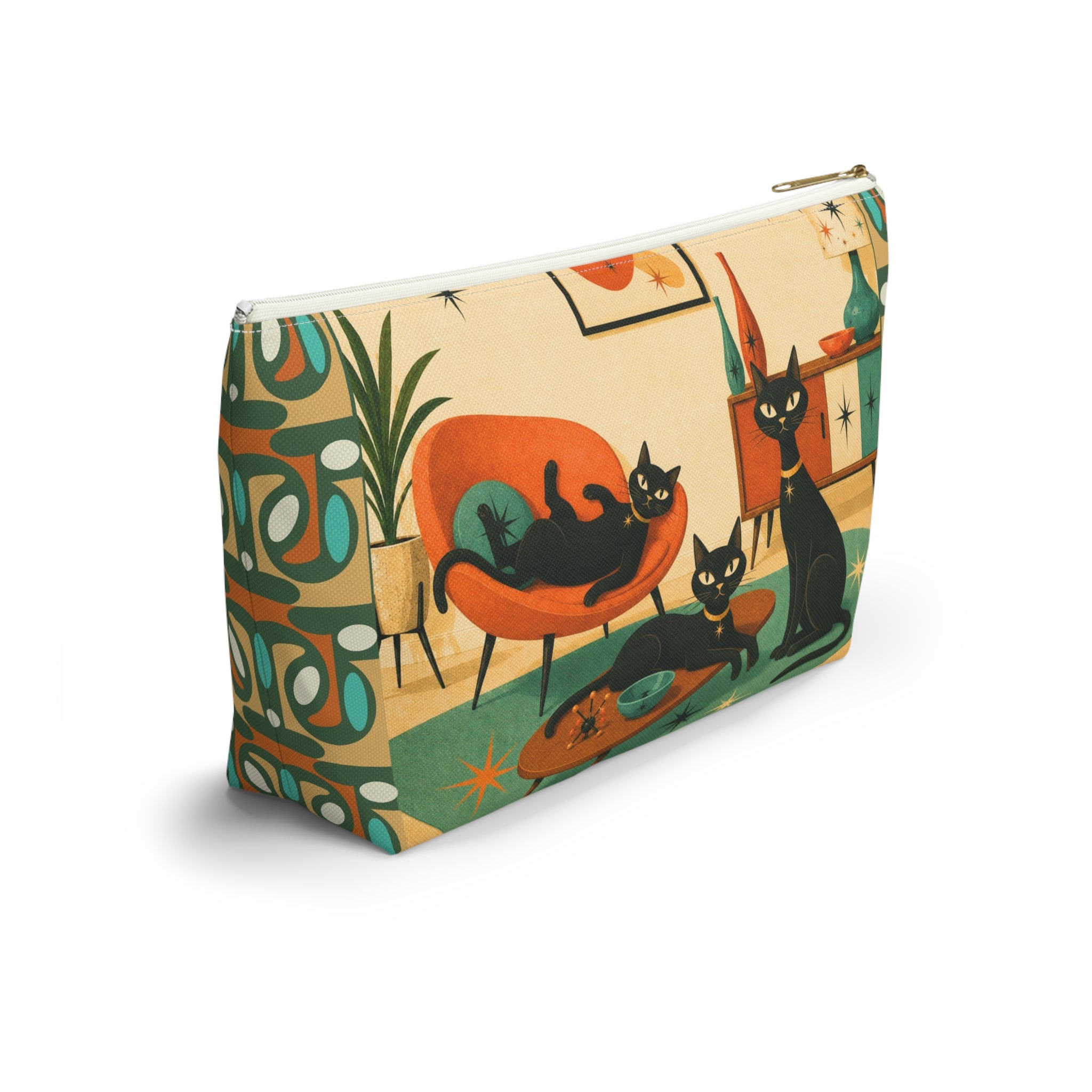 Mid-Century Atomic Black Cats Accessory Pouch