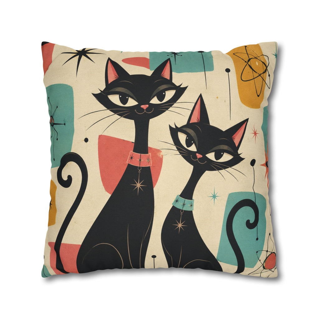 Mid Century Retro Atomic Black Cats Pillowcase | Spun Polyester Square Pillowcase - COVER ONLY