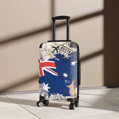 Made in Australia Suitcase with wheels, roller travel luggage, carry on bag, secure lockable holiday case