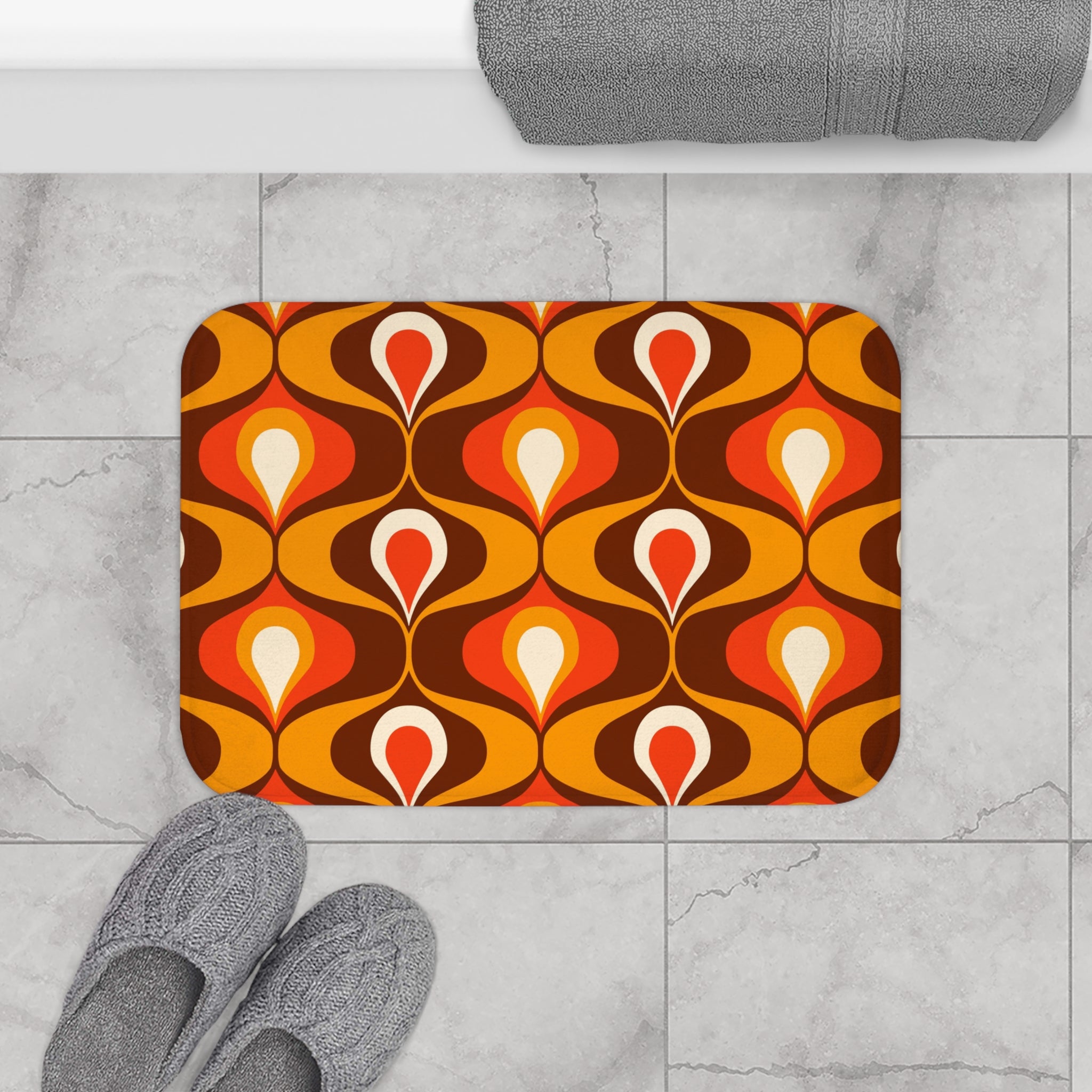 Retro Orange and brown 60s 70s inspired Bath Mat, retro bathroom decor