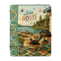 MCM Lake House State of Mind Sherpa Blanket | Retro Dachshund Lake Cabin Art