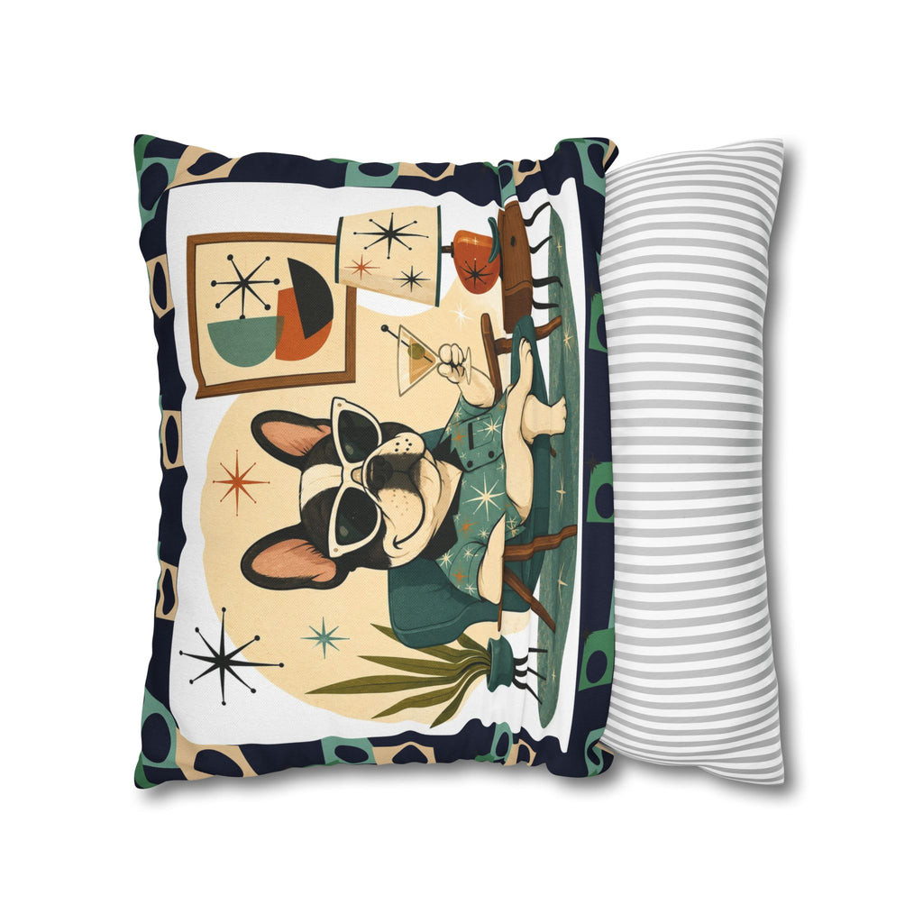 Retro Mid Century French Bulldog Pillowcase | Square Throw Pillowcase - COVER ONLY