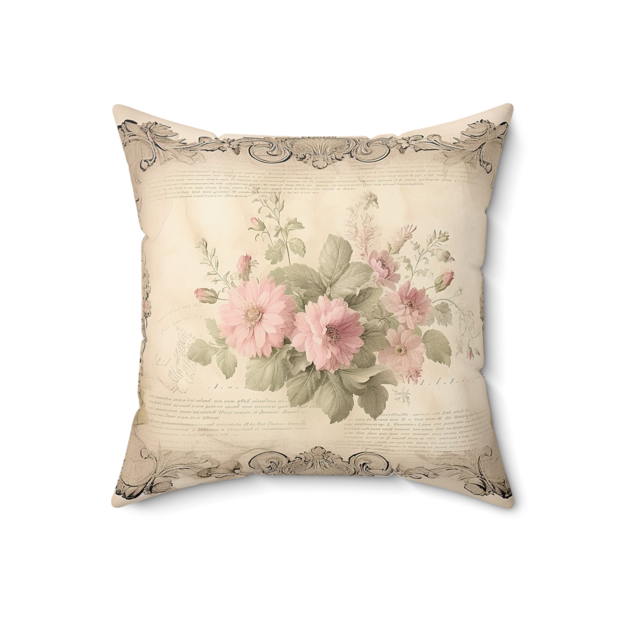 Vintage Floral Decorative Pillow - Shabby Chic Pink Rose Accent Cushion