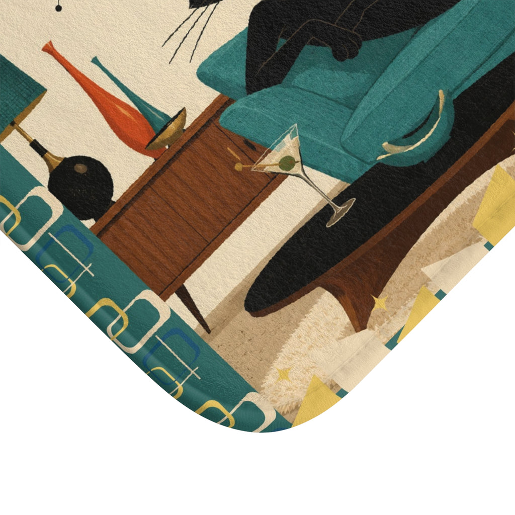 Mid Century Lounge Atomic Cat Bath Mat | Retro Atomic Living Room Design
