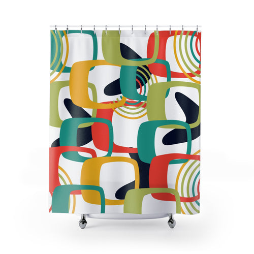 Colorful MCM shapes Shower Curtain, Mid Century Modern, retro bathroom decor, stall shower curtain