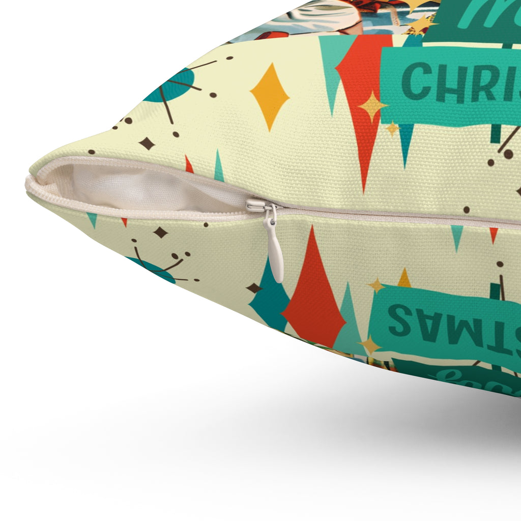 Merry Christmas pillow, Retro Vintage 50s Franciscan Diamond Starburst Kitsch Christmas Card Art Pillow, Retro Vintage 50s scatter cushion