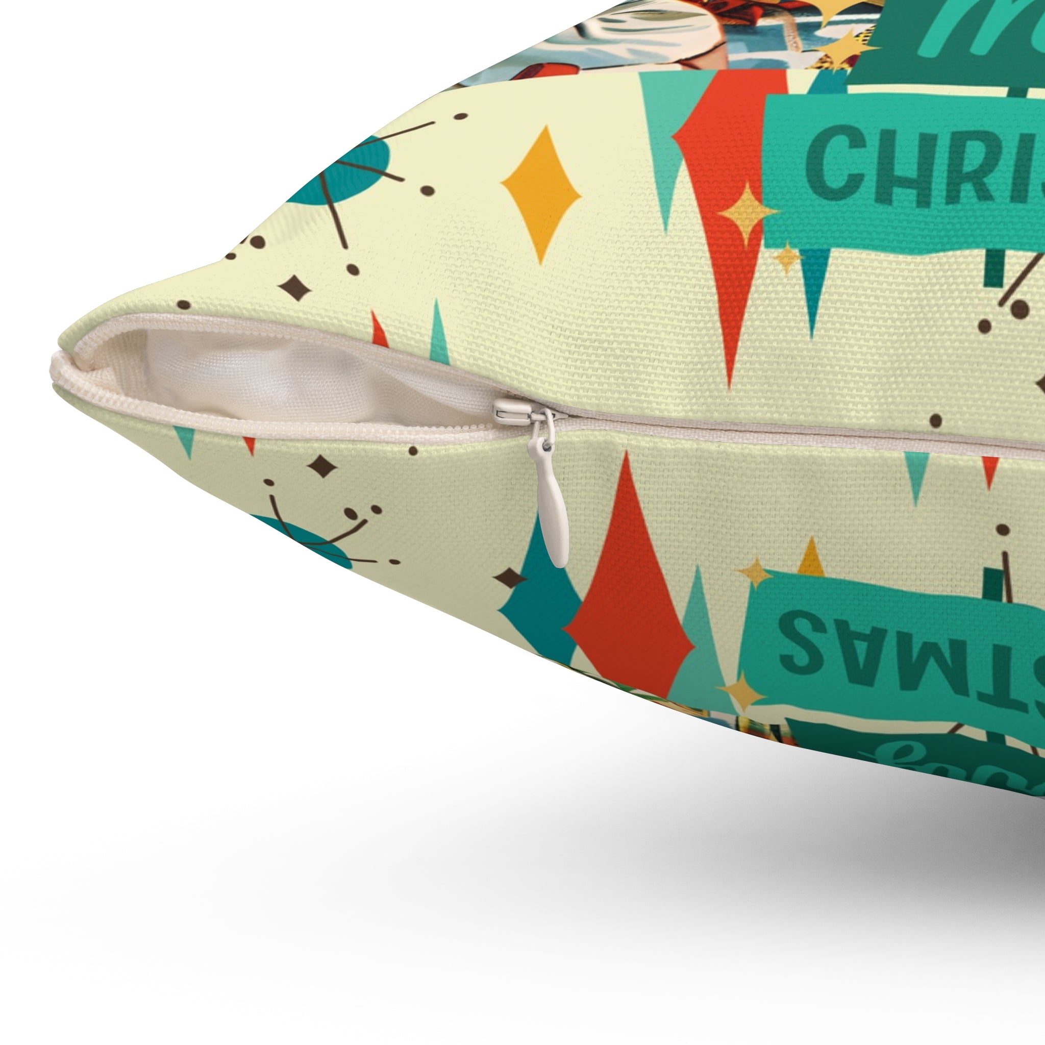 Merry Christmas pillow, Retro Vintage 50s Franciscan Diamond Starburst Kitsch Christmas Card Art Pillow, Retro Vintage 50s scatter cushion