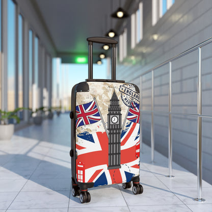 Made in England Suitcase on wheels, hard shell travel luggage for holidays, weekend trips, secure lockable bag