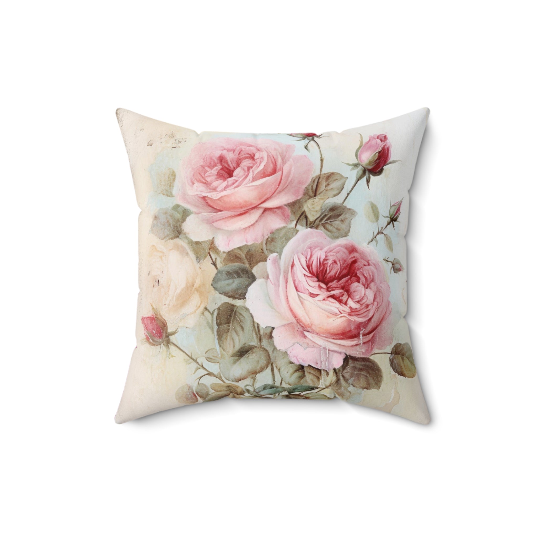 Vintage Elegance: Shabby Chic style Pink Rose Square Cushion