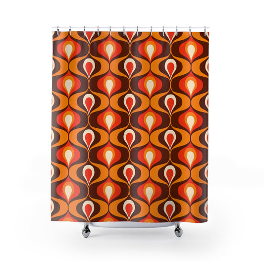 Retro orange and brown 60s 70s inspired Shower Curtain, retro bathroom decor