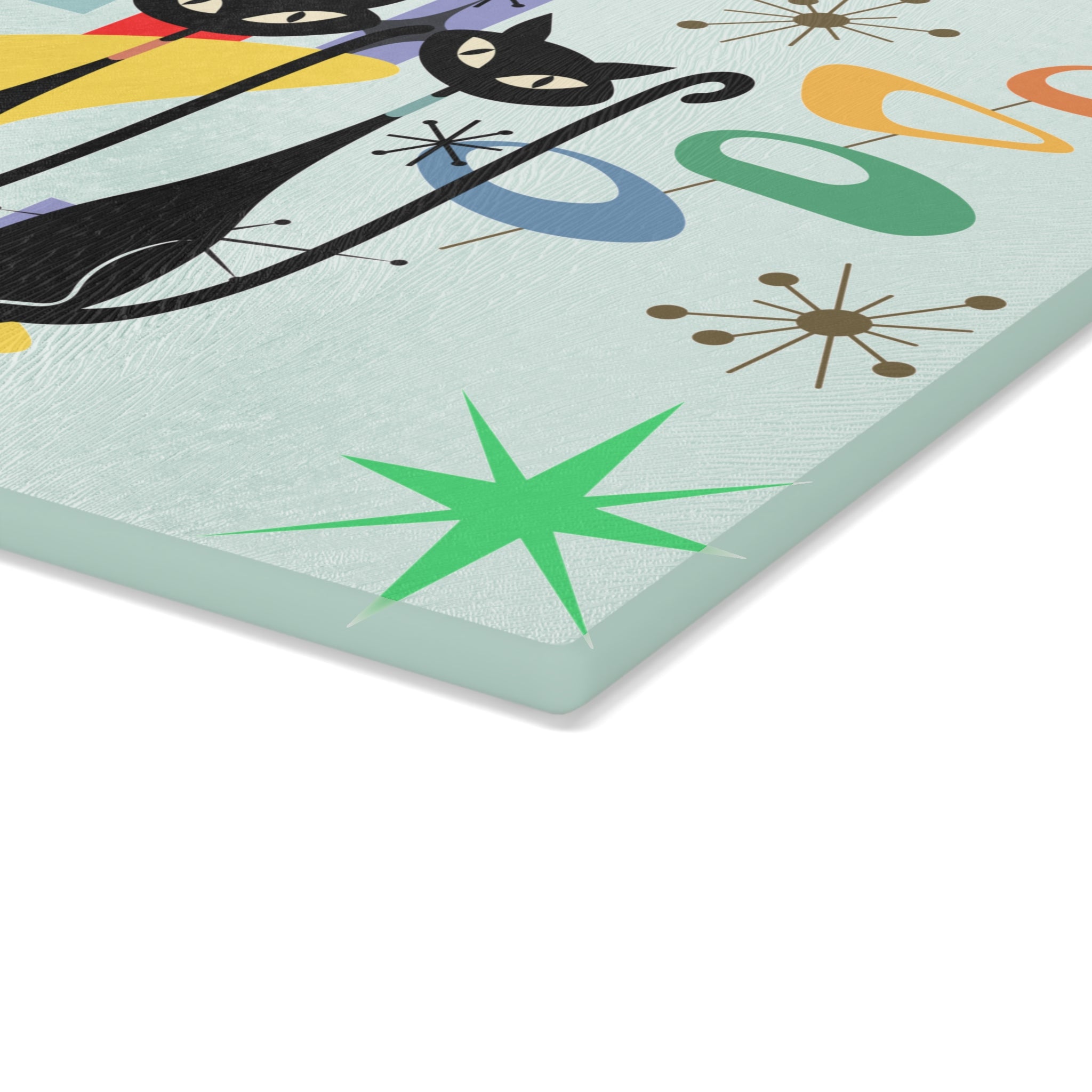 Mid-Century Retro Cats Glass Cutting Board – Vintage Atomic Deco Kitchen Decor