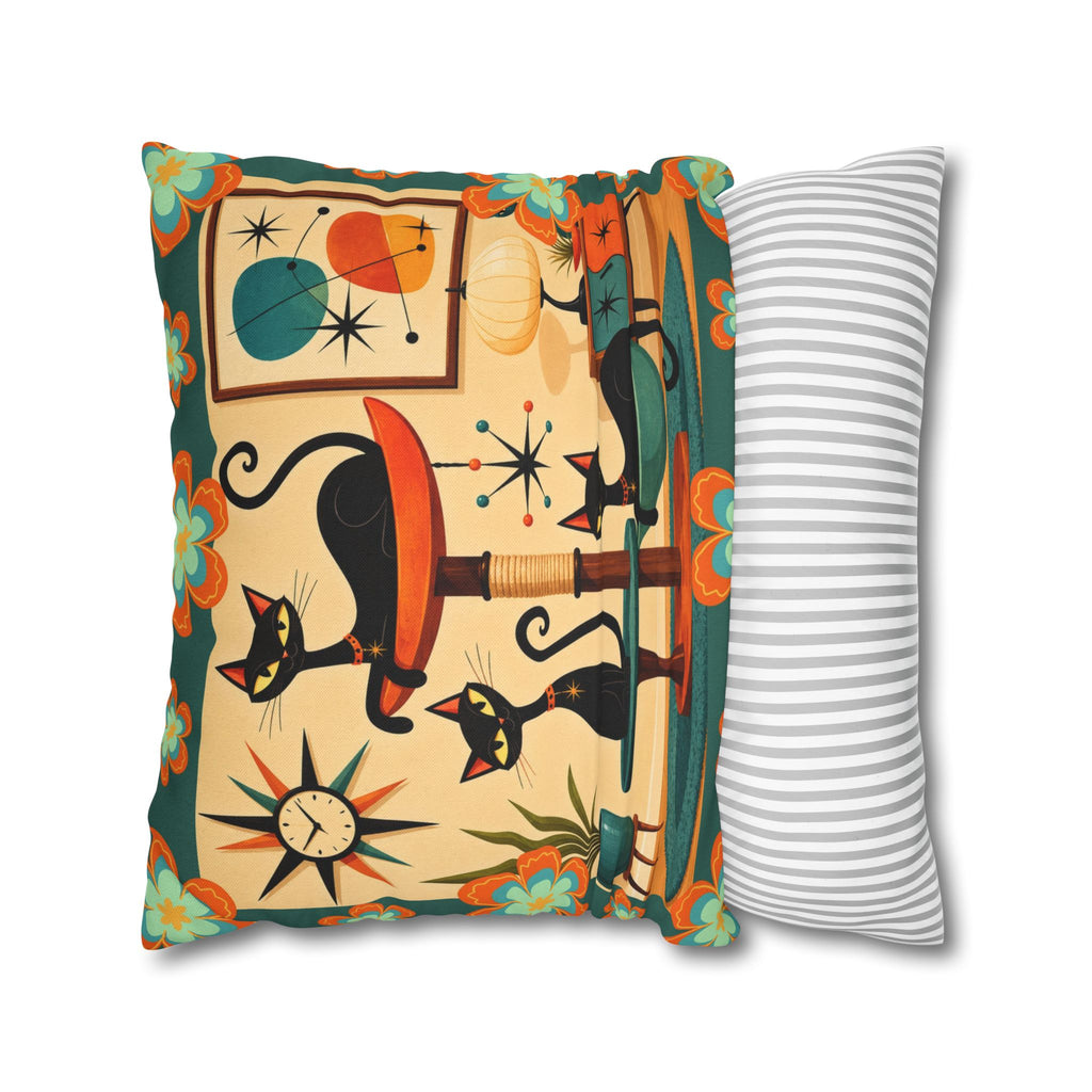 Retro Mid Century Atomic Cats pillowcase | Square Pillowcase - COVER ONLY