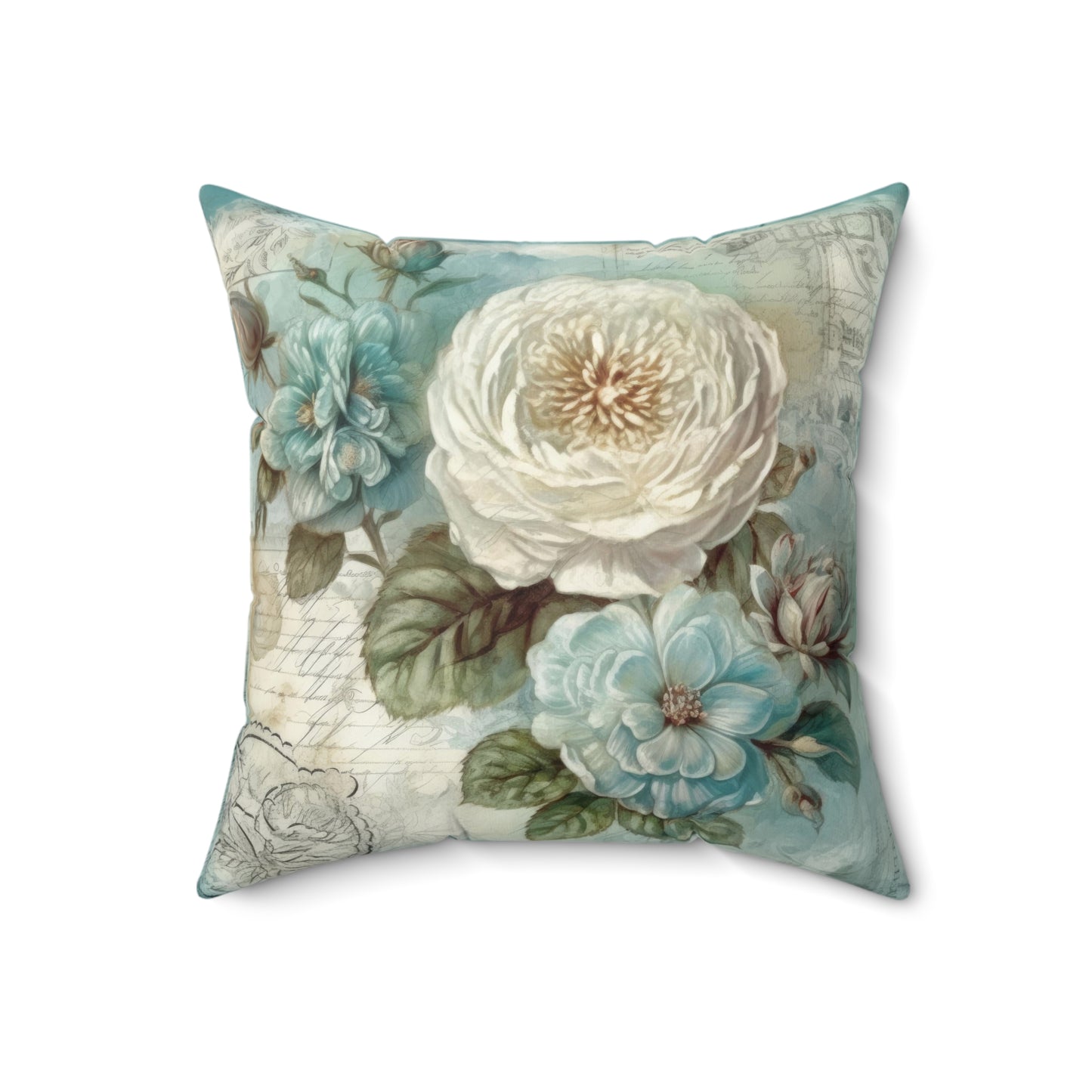 Blue floral with white flower shabby chic Square Pillow, French vintage inspired, chic home decor, scatter throw cushion