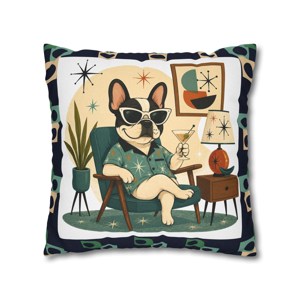 Retro Mid Century French Bulldog Pillowcase | Square Throw Pillowcase - COVER ONLY