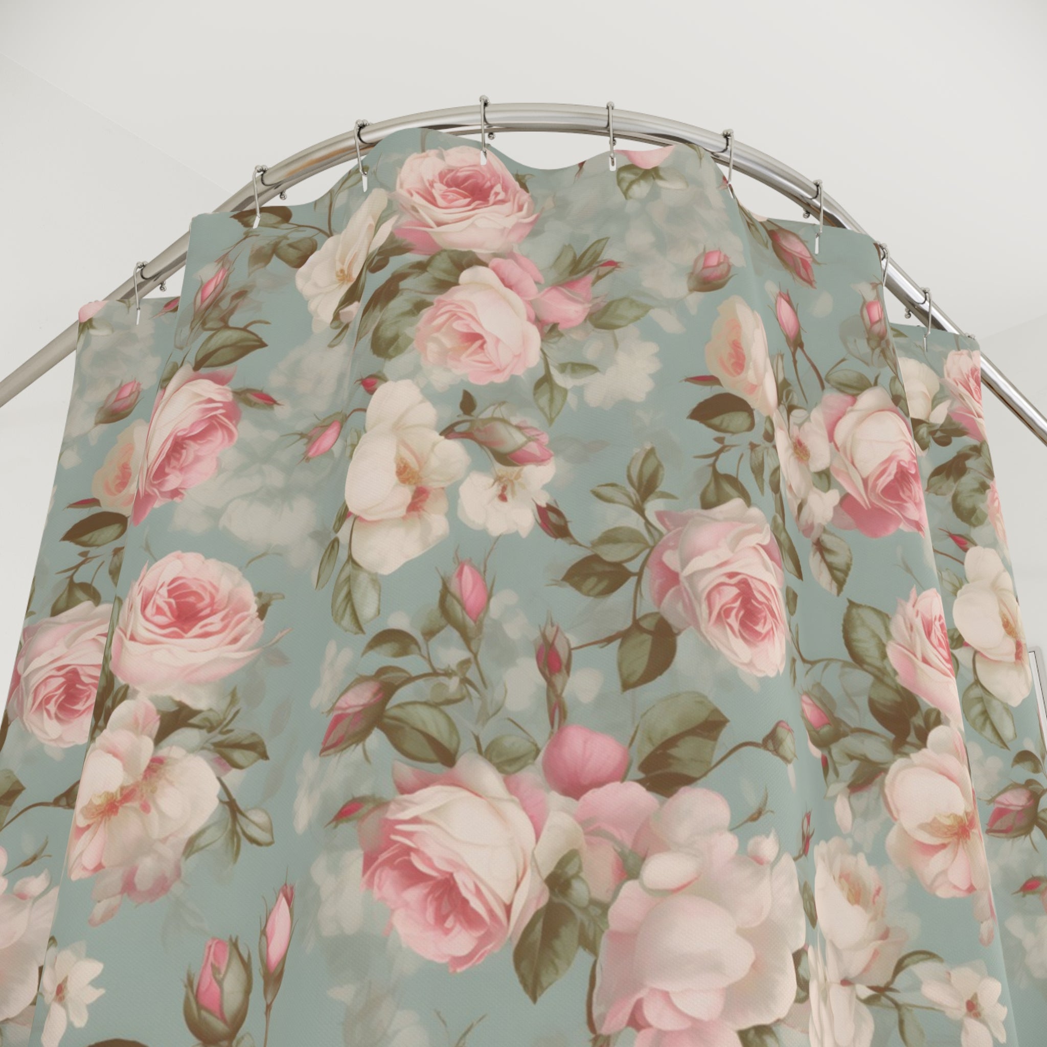 Dusky pink roses and grey shabby chic shower curtain, vintage bath decor, cottage garden, cute floral shower curtains, flower curtains
