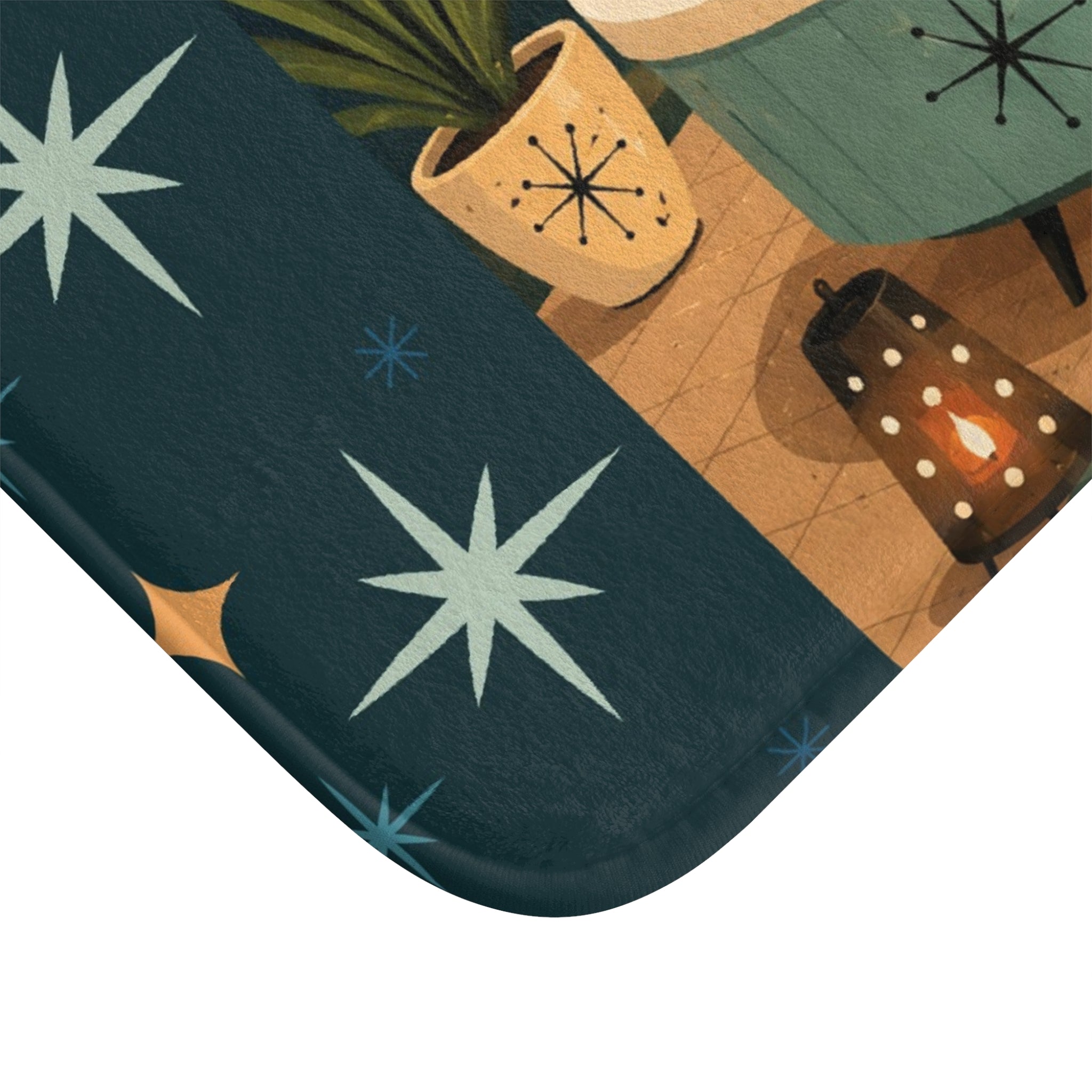 MCM Relaxed Dachshund in Bathtub Bath Mat | Retro Night Stars Spa