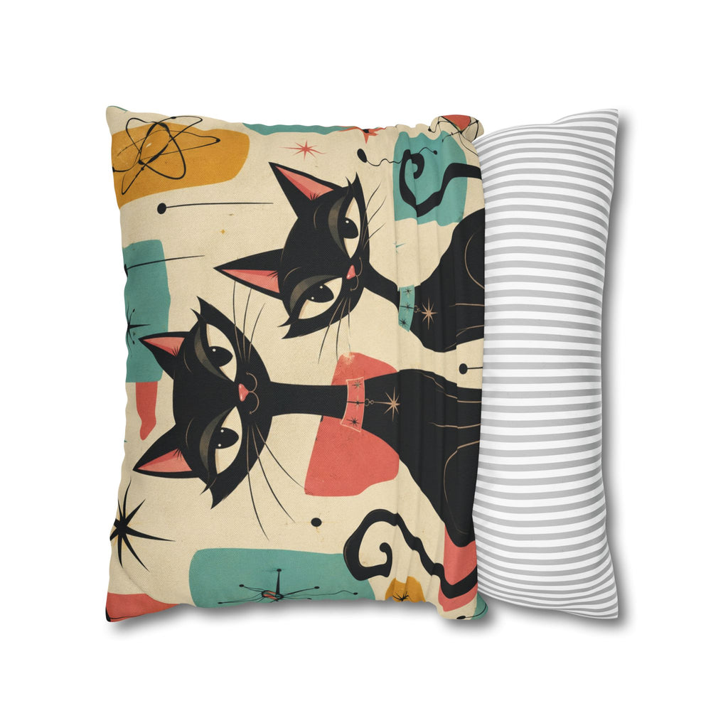 Mid Century Retro Atomic Black Cats Pillowcase | Spun Polyester Square Pillowcase - COVER ONLY