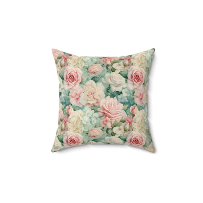 Delicate pink vintage roses shabby chic Square Pillow, French vintage inspired, Farmhouse, floral scatter throw cushion