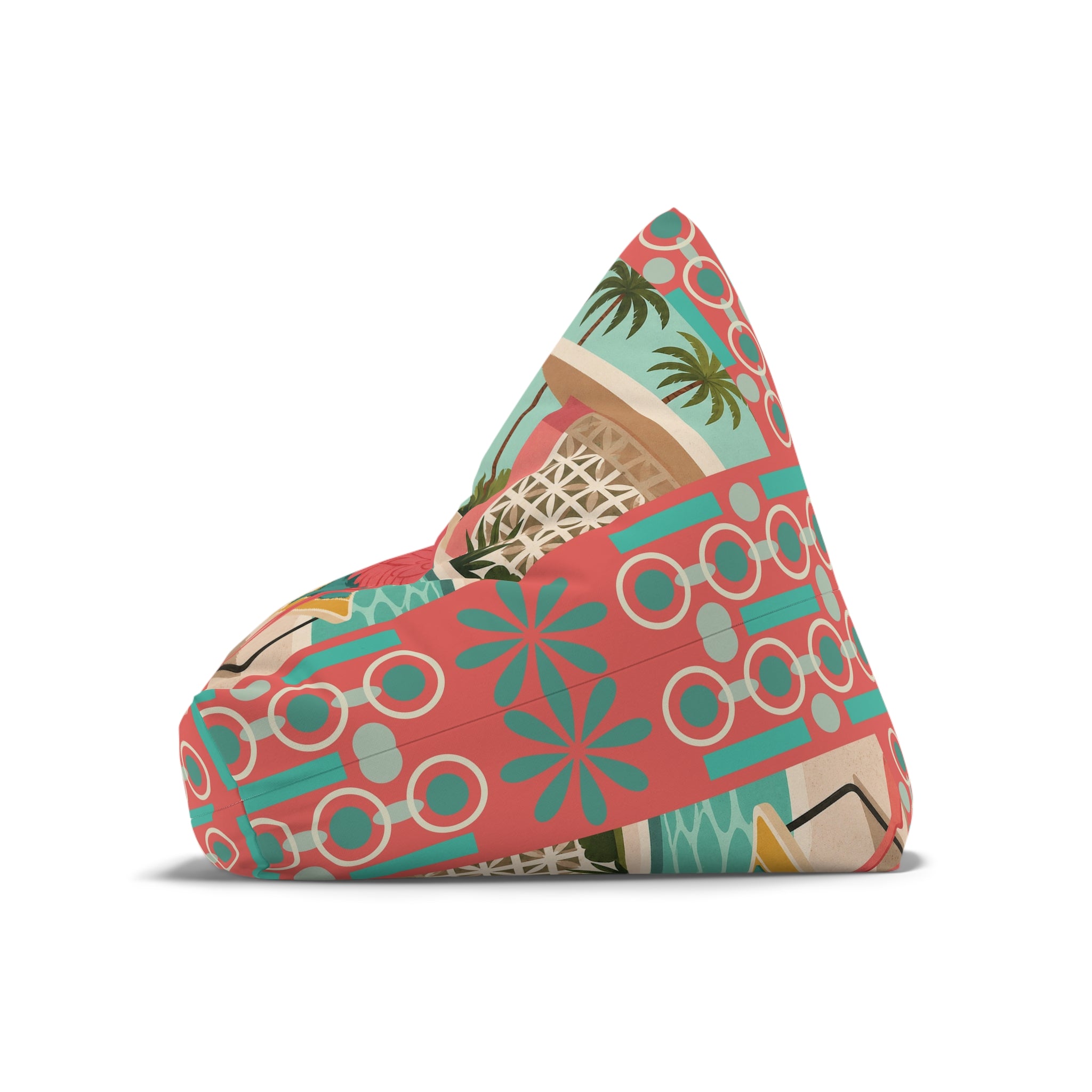 Tropical Pink Flamingo MCM Bean Bag Chair Cover | Retro Geometric Beach Print