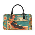 Retro Dachshund Poolside Lounge PU Leather Travel Bag | Vintage Mid Century