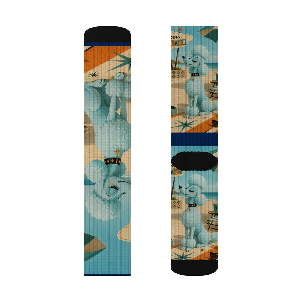 Blue Retro Poodle Pattern Socks | Novelty Mid Century Crew Socks