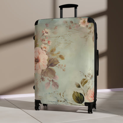 Boho shabby chic style Suitcase on wheels, carry on luggage, travel luggage, cute floral suitcases, durable hard shell, lockable case