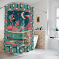 Retro Flamingo MCM Cocktail Shower Curtain | Mid Century Tiki Bathroom