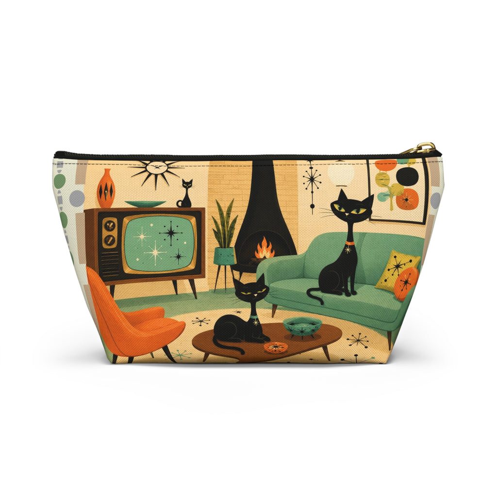 Mid Century Atomic Cats Accessory Pouch | Retro Living Room Print