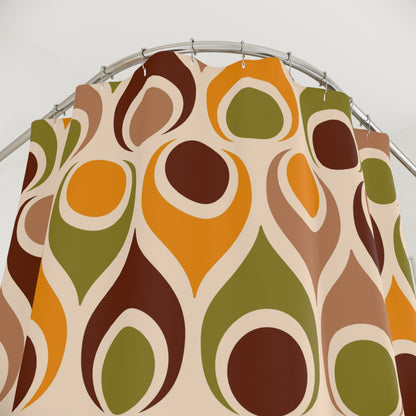 Retro groovy 60s 70s design Polyester Shower Curtain, bathtub stall, retro bathroom decor