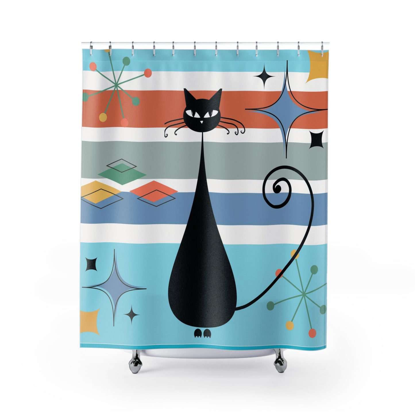 Fat cat Atomic cat retro Shower Curtain, cute cat gift, mid century modern, MCM home bathroom decor