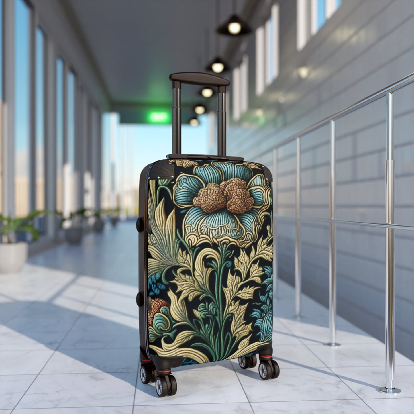 Floral design inspired by William Morrris Suitcase, lockable hard shell luggage for travel with wheels for an easy holiday