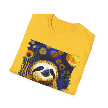 Sloth Van Gogh inspired art Unisex Softstyle T-Shirt, artist shirt, starry night, nature inspired tee