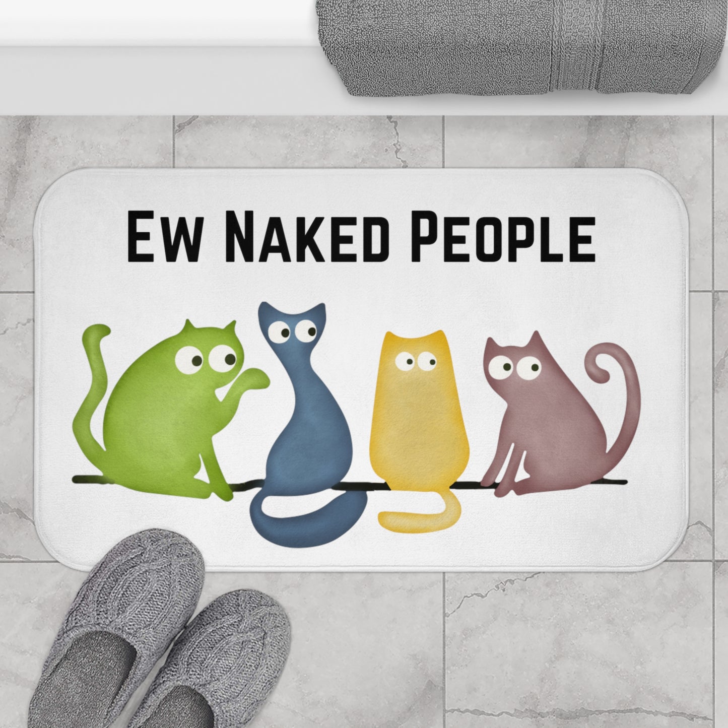 Ew Naked Peope Bath Mat, cat lover gift, cute bathroom decor