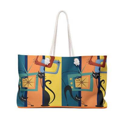 Atomic cat retro Weekender Bag, oversized tote bag, beach, holiday, day trip, shopping, carry bag