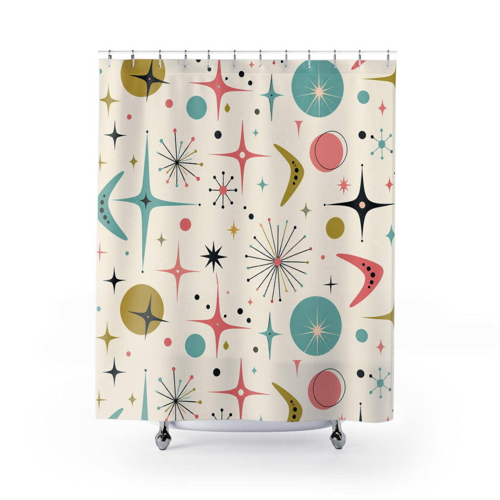 Mid Century Starburst Shower Curtain | Retro Atomic Pattern