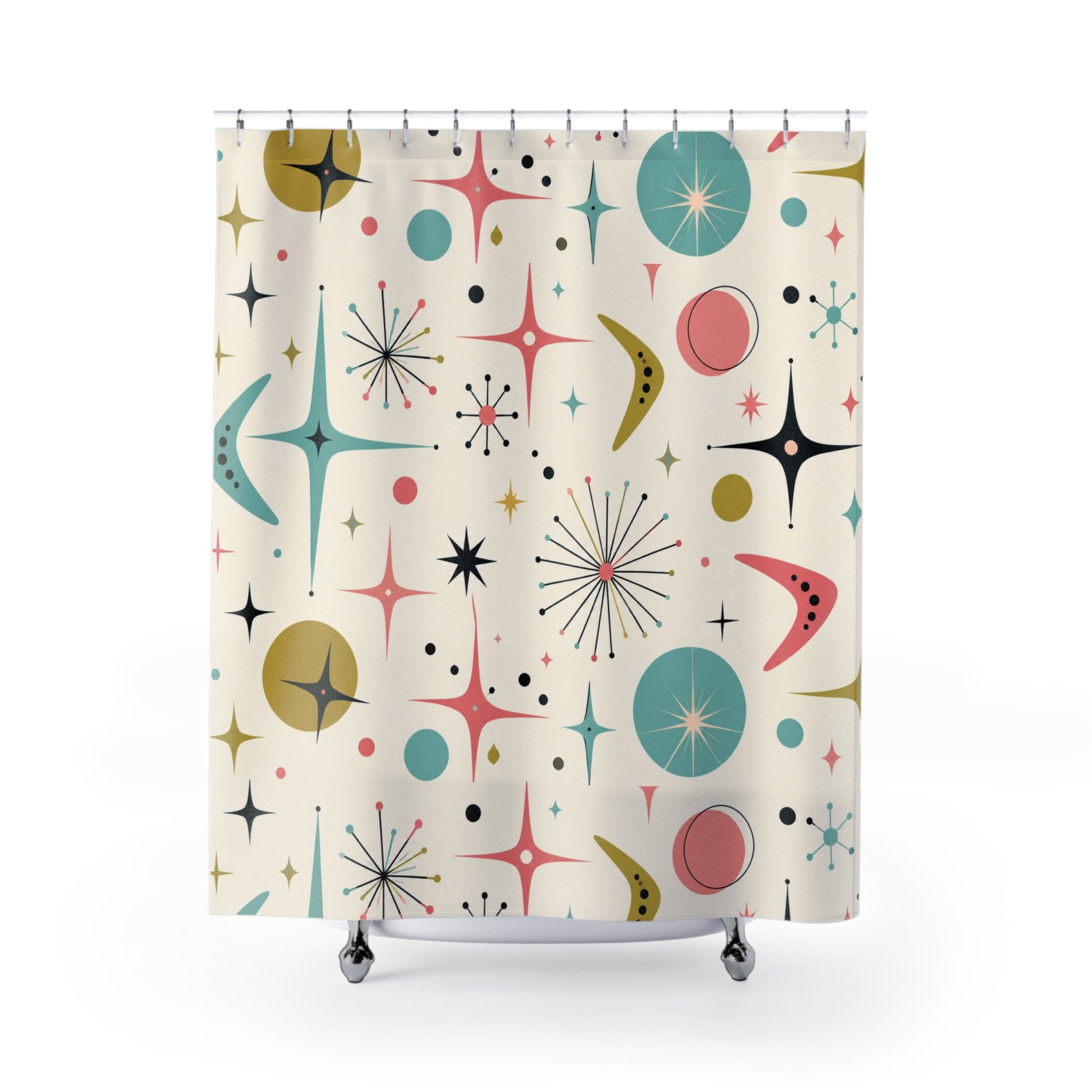 Mid Century Starburst Shower Curtain | Retro Atomic Pattern