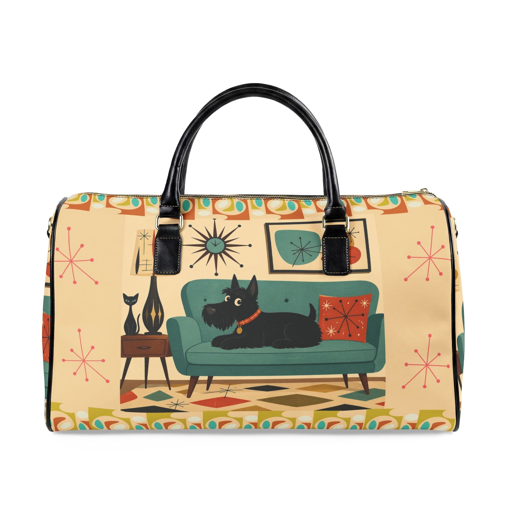Retro Living Room Scotty Dog Faux Leather Travel Bag | Mid Century Modern