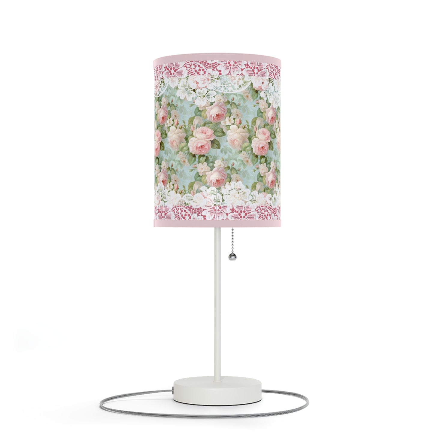 Pink rose shabby chic style Lamp on a Stand, US|CA plug