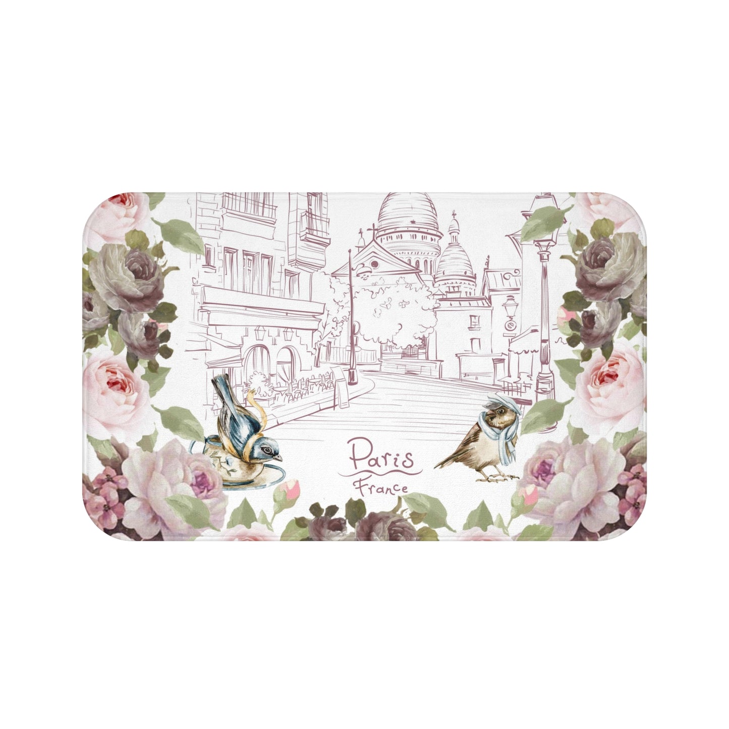 Paris France, shabby chic, beautiful flower, bathroom decor, floral Bath Mat