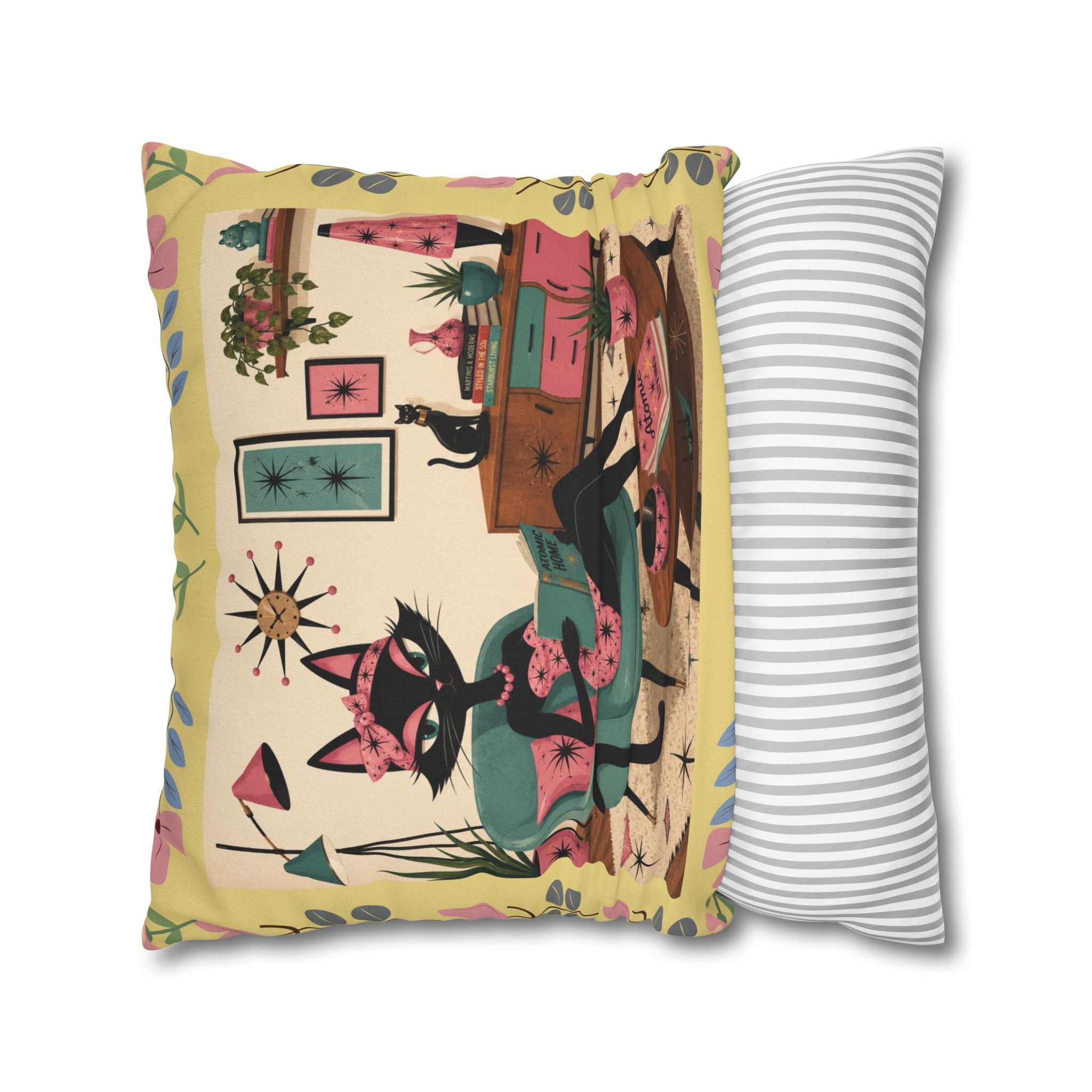 Retro Mid Century Atomic Cat Lounge Pillowcase | Square Pillowcase - COVER ONLY