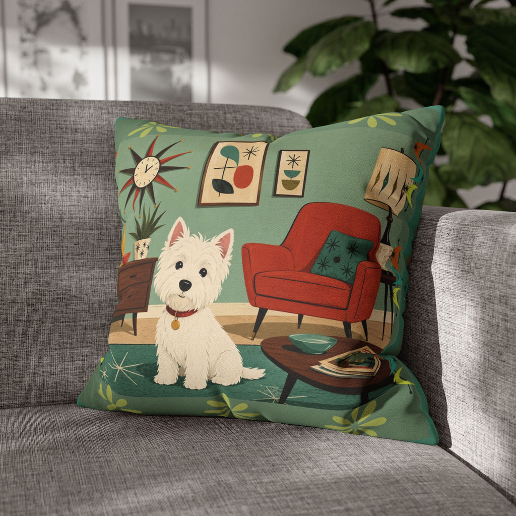 Retro Westie Dog Retro Living Room Pillowcase | Square Throw Pillowcase - COVER ONLY