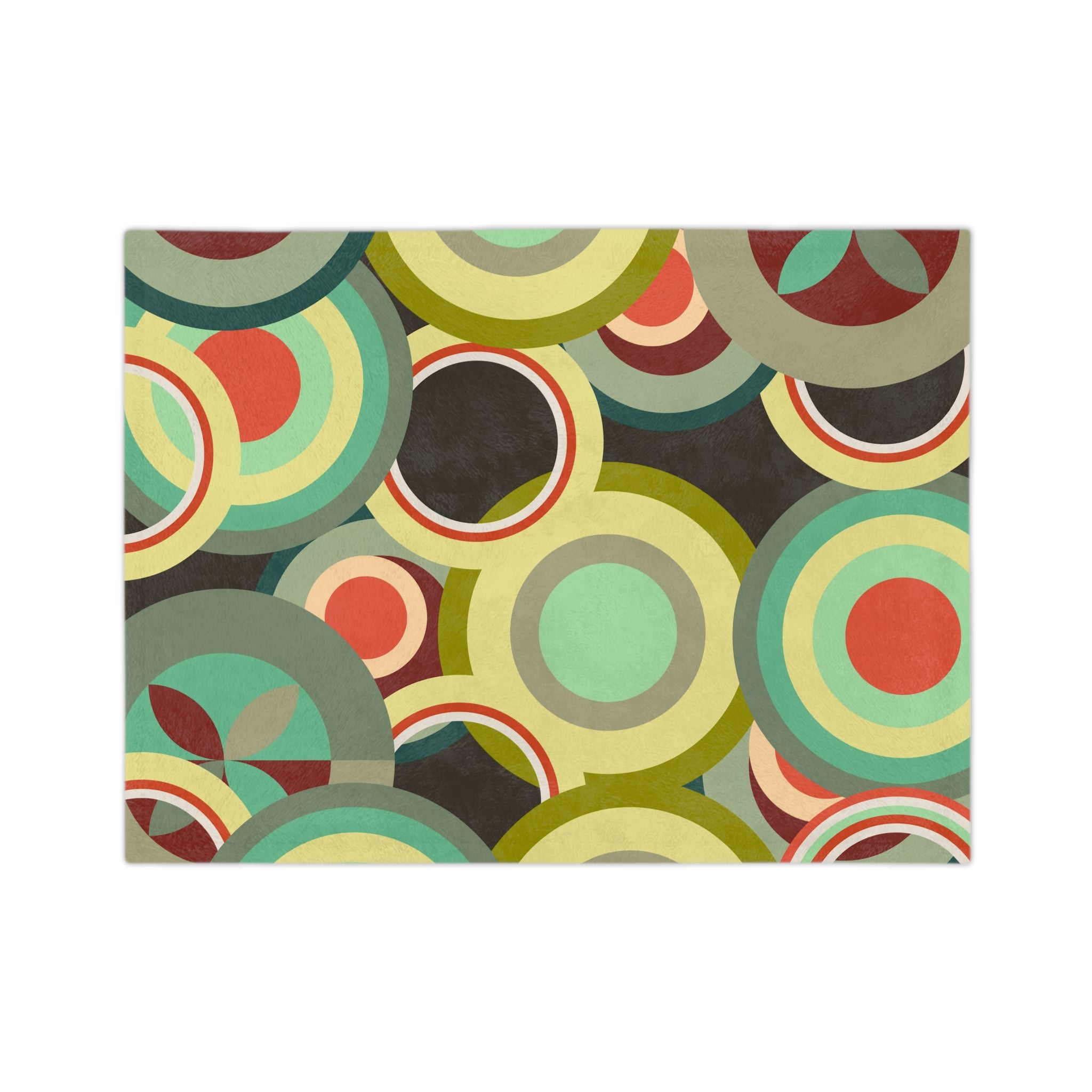 Retro colorful circles Velveteen Microfiber Blanket, Mid Century Modern, MCM throw, bedroom living room decor, geometric shapes bedding