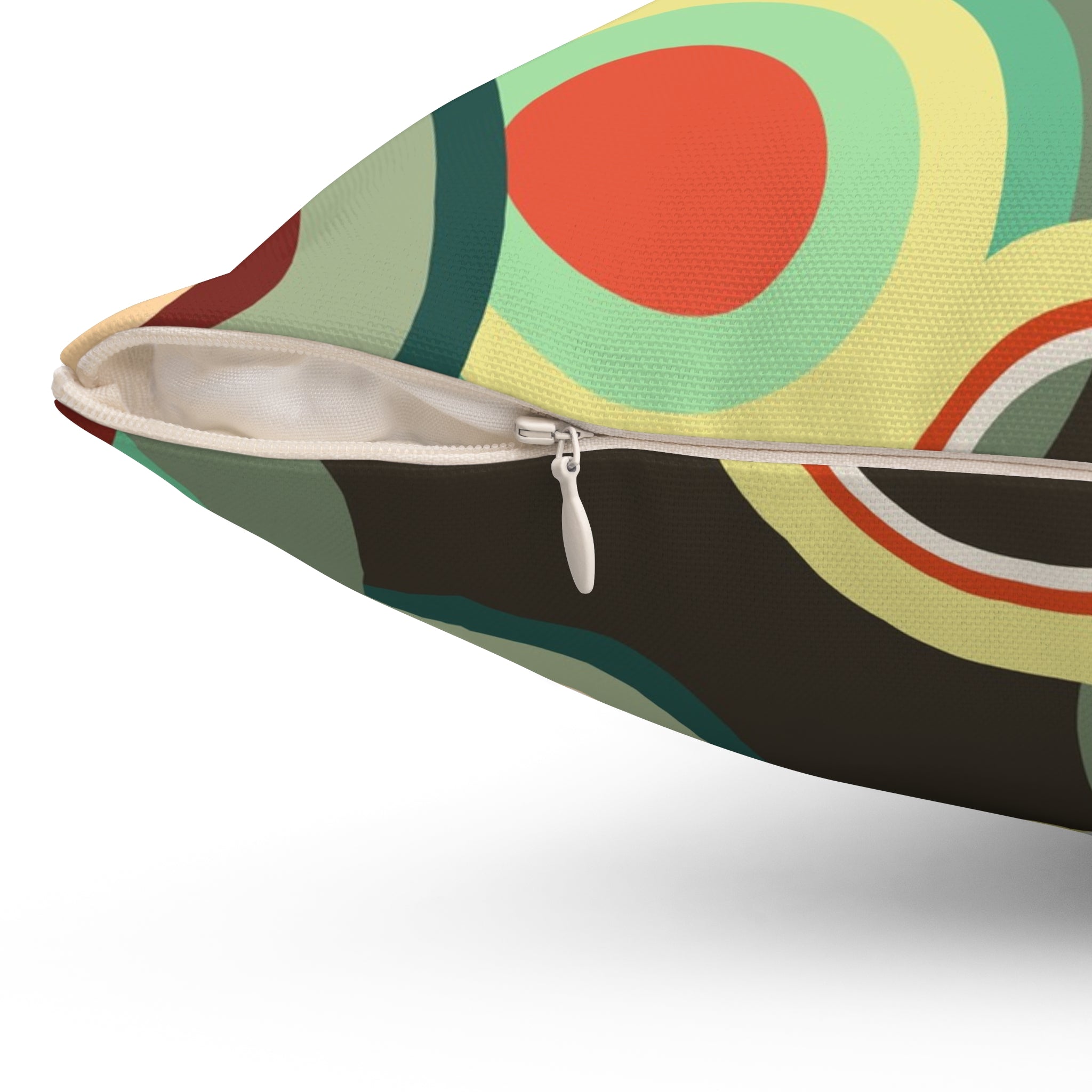 Retro circles orbs Spun Polyester Square Pillow, colorful home decor, abstract scatter throw cushion
