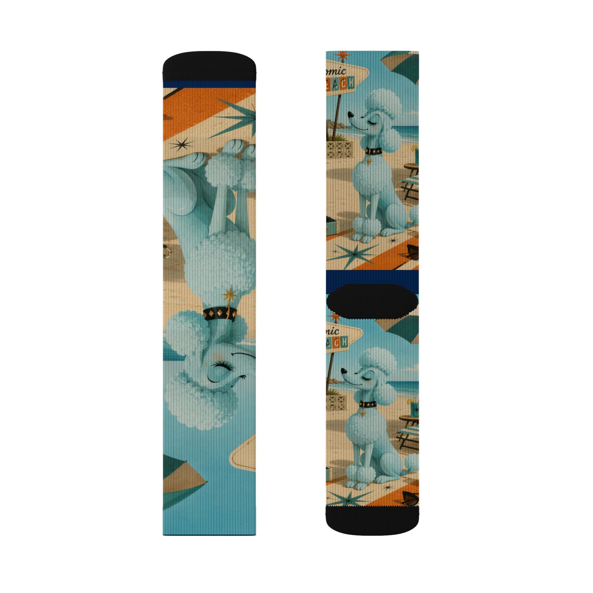 Blue Retro Poodle Pattern Socks | Novelty Mid Century Crew Socks